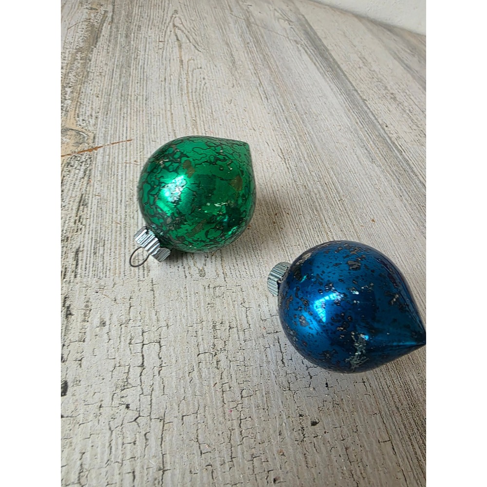 Vintage blue green paragon teardrop glass ornament as is Xmas tree